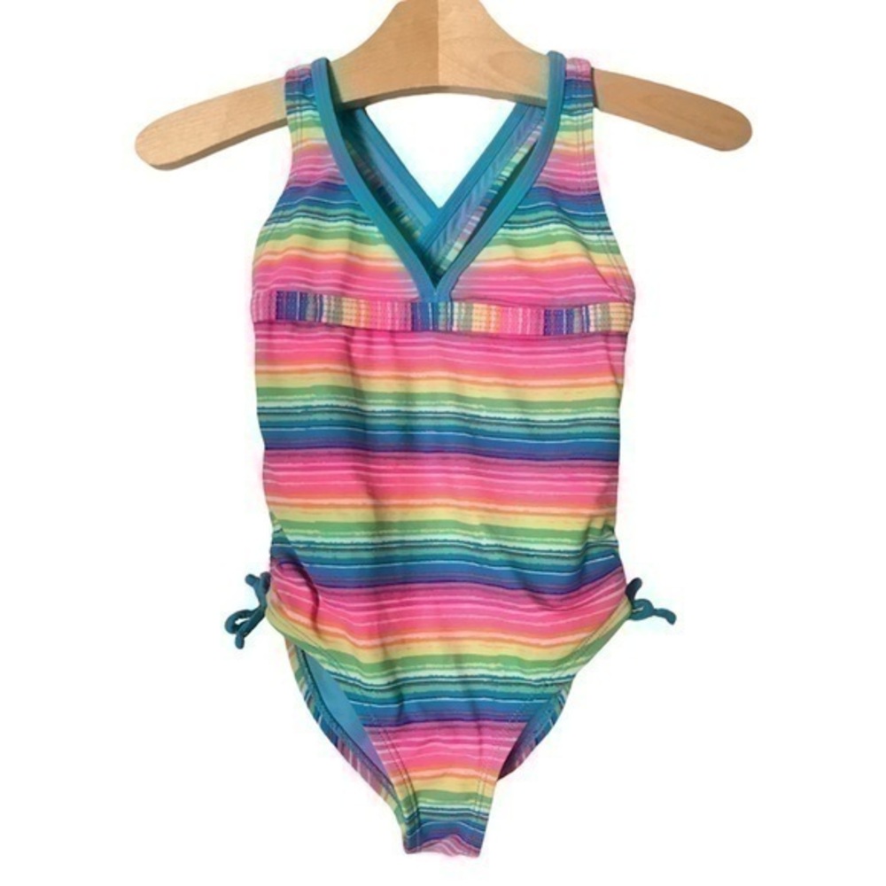 Angel Beach One Piece Swimsuit Striped Size 4T lined